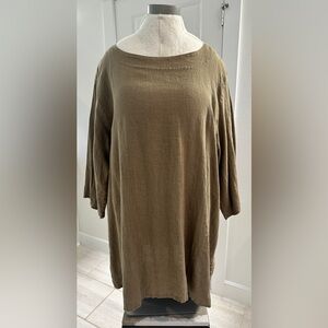 Becasa Brand Long Sleeve, Boat Neck Women's Tan Linen Dress / Tunic.